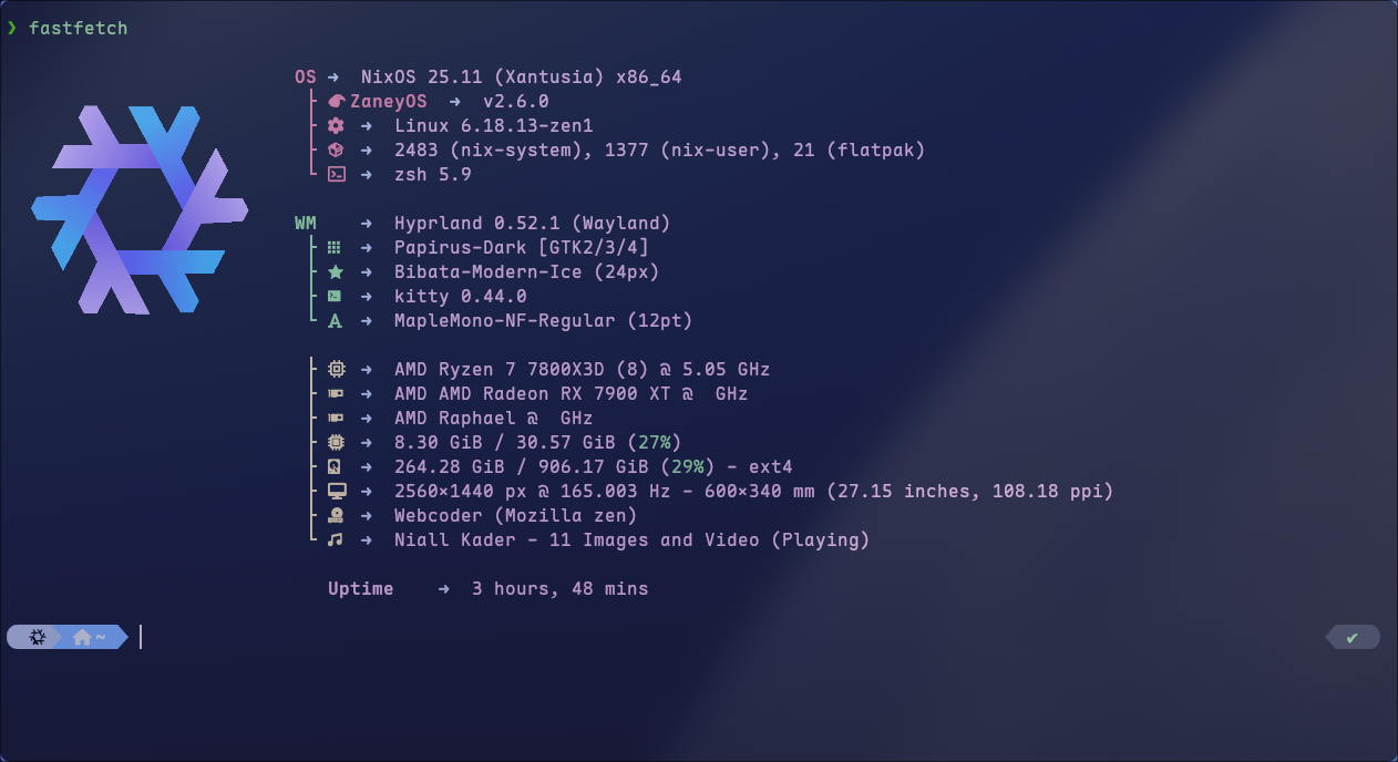 A screenshot of NixOS fastfetch system information